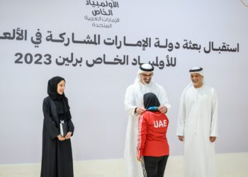 ബെർലിനിൽ നടന്ന 2023 സ്പെഷ്യൽ ഒളിമ്പിക്സ് വേൾഡ് ഗെയിംസിൽ മെഡലുകൾ കരസ്ഥമാക്കിയ യുഎഇ പ്രതിനിധി സംഘത്തിന് സ്വീകരണം നൽകി ഖാലിദ് ബിൻ മുഹമ്മദ് ബിൻ സായിദ്