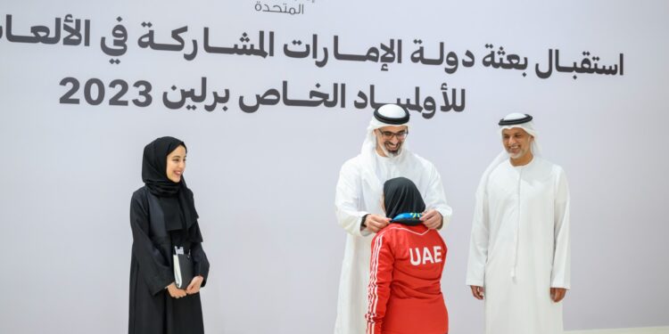 ബെർലിനിൽ നടന്ന 2023 സ്പെഷ്യൽ ഒളിമ്പിക്സ് വേൾഡ് ഗെയിംസിൽ മെഡലുകൾ കരസ്ഥമാക്കിയ യുഎഇ പ്രതിനിധി സംഘത്തിന് സ്വീകരണം നൽകി ഖാലിദ് ബിൻ മുഹമ്മദ് ബിൻ സായിദ്