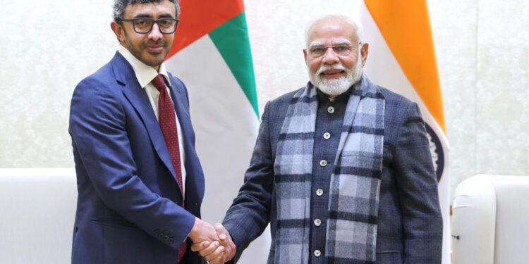യുഎഇ ഉപപ്രധാനമന്ത്രി ഷെയ്ഖ് അബ്ദുല്ല ബിൻ സായിദ് അൽ നഹ്യാൻ പ്രധാനമന്ത്രി നരേന്ദ്ര മോദിയുമായി കൂടിക്കാഴ്ച നടത്തി